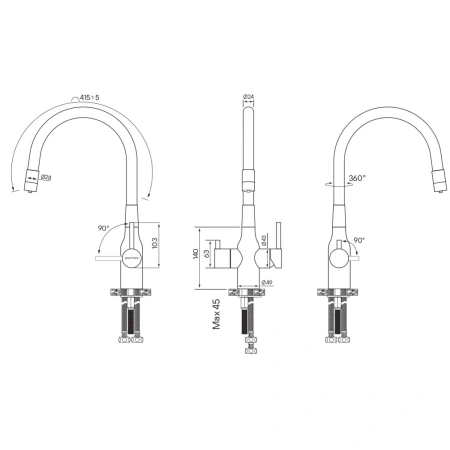 смеситель для кухни с подключением к фильтру paulmark salix sa213419-gm, цвет вороненая сталь/ черный