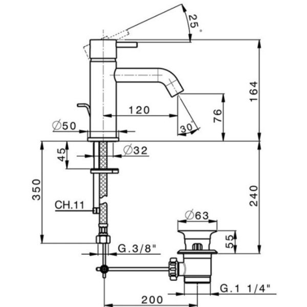 смеситель для раковины cisal less new ln00051040 черный матовый