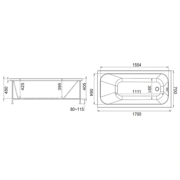 акриловая ванна jacob delafon trocadero e6d353ru-00 170x70 см, белый