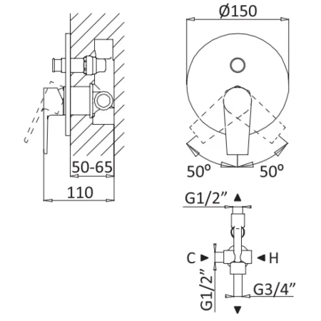 смеситель для душа cezares nautic nautic-vdim-01 хром