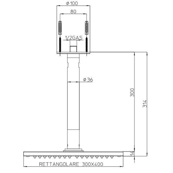 верхний душ bossini rectangular h35370.075 сталь