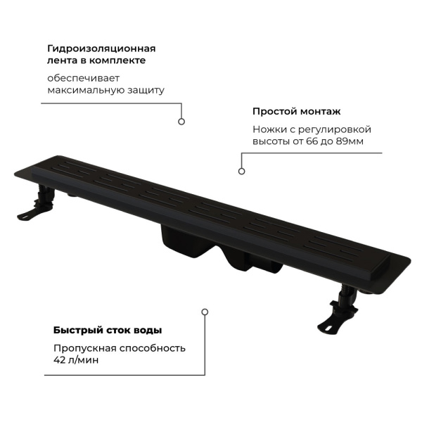 душевой лоток rgw drain leo-30-60 60213060-04 с черной матовой решеткой