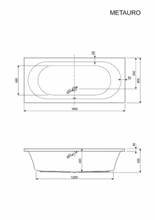 акриловая ванна cezares metauro 180x80 metauro-180-80-42-w37 без гидромассажа
