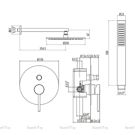душевой комплект gattoni circle two 9190/pdbo без излива, белый матовый