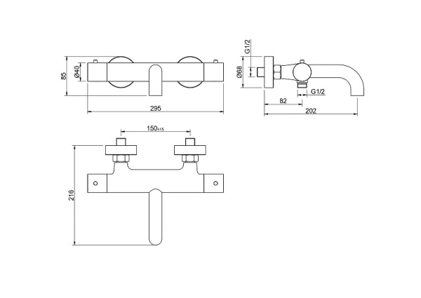 смеситель для ванны aquatek европа aq1343bgm с термостатом цвет оружейная сталь