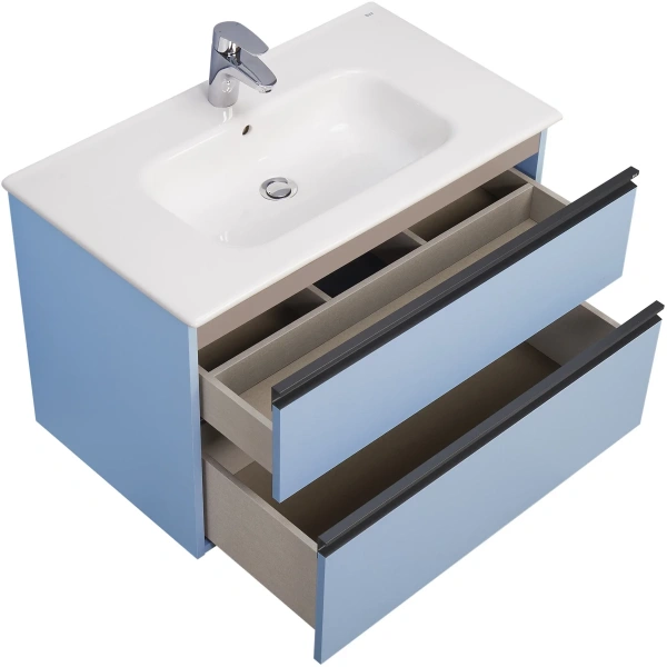 тумба под раковину roca domi zru9307871 78,5 см, подвесная, небесно-синий матовый