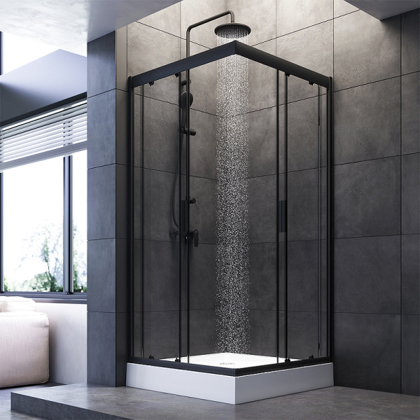 душевой уголок am.pm gem 90×90 w90g-403-090bt профиль черный матовый, стекло прозрачное