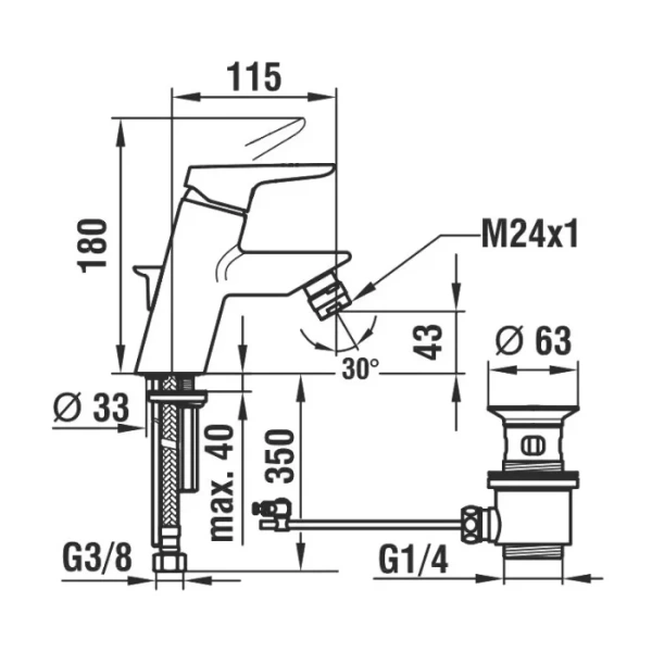 смеситель laufen twinpro 3.4150.1.004.111.1 для биде, с донным клапаном, хром