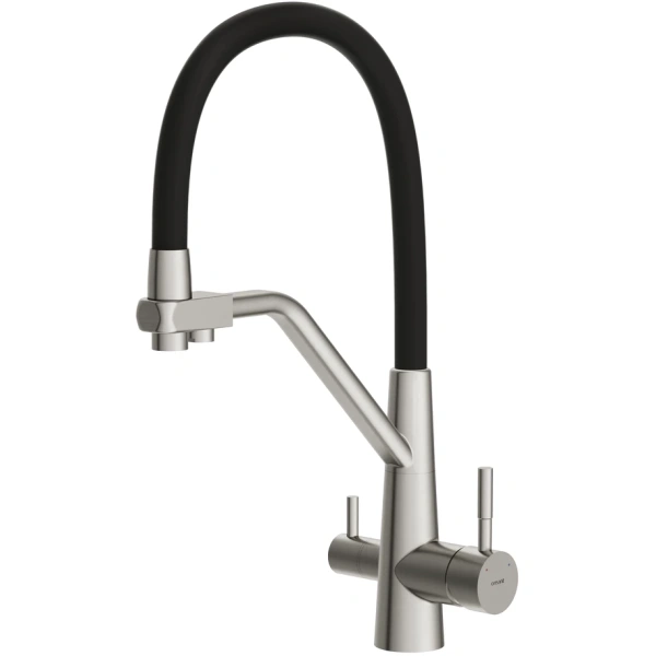 смеситель для кухни cersanit vivo a64837 с подключением к фильтру, гибким изливом, сатин/черный