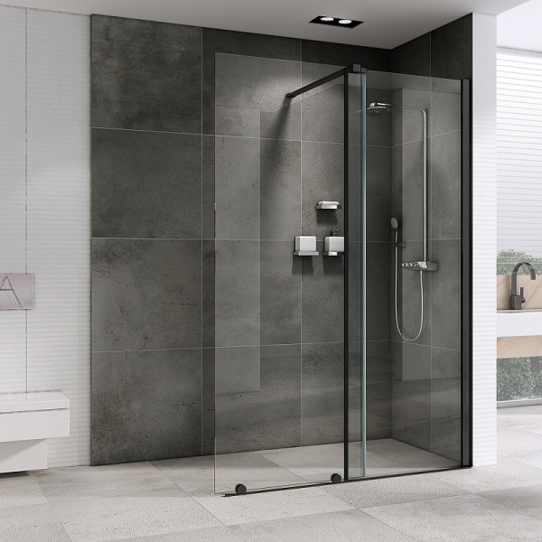 душевая перегородка abber komfort 120 ag09120b профиль черный, стекло прозрачное
