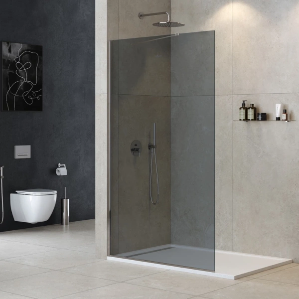 душевая перегородка cezares liberta 120 liberta-l-1-tb-120-gr-cr профиль хром стекло серое