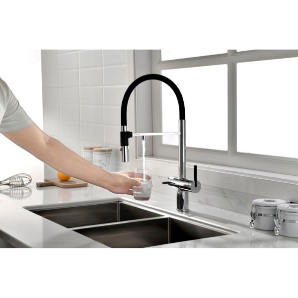 смеситель для кухни с подключением к фильтру paulmark gravity gr213188-cr, хром/ черный