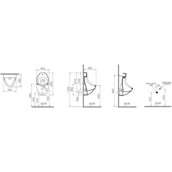 писсуар подвесной vitra arkitekt с электронным сенсором, 4106b003-5598