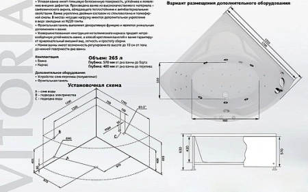 акриловая ванна aquanet vitoria 00204049 130x130 см, без каркаса, цвет белый