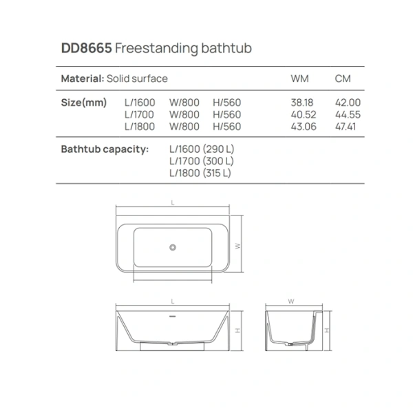ванна dea design modern dd8665 1800 18 отдельностоящая, 180x80xh56см., белый