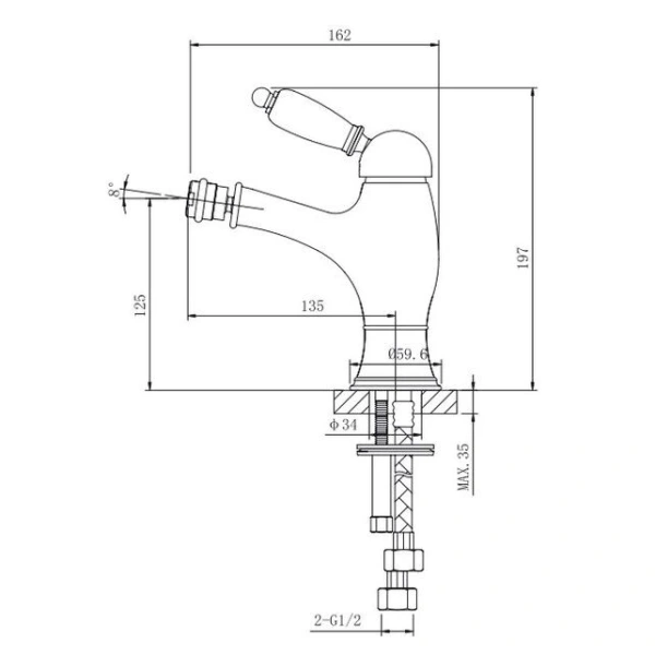смеситель caprigo adria uno 02-533-vot для биде, с донным клапаном, бронза