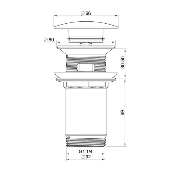 донный клапан wonzon & woghand ww-88ss09-mw для раковины, с переливом, белый