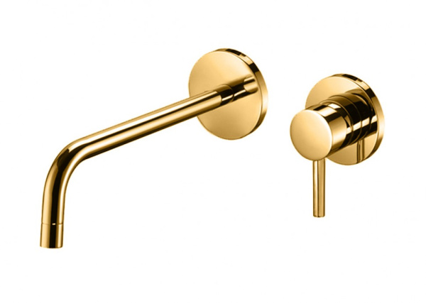 Смеситель Paffoni Light LIG103HGSP70 для раковины, без донного клапана, встраиваемый, с внутренней частью, излив 24.5 см, золотой матовый