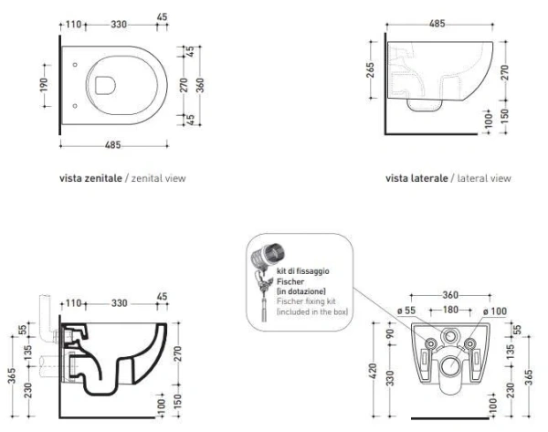 унитаз подвесной безободковый flaminia mini app ap119g, без сиденья, цвет белый.