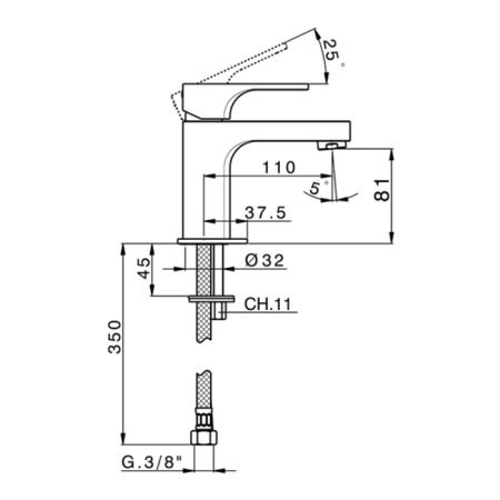 cisal cubic смеситель для раковины, на 1 отв., цвет: хром