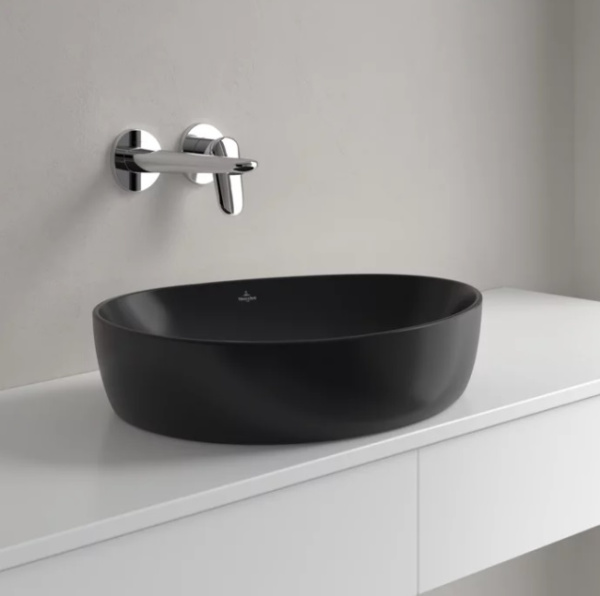 раковина villeroy & boch antao 4a7351r7 накладная, 51x40 см, pure black (чистый черный) с покрытием ceramicplus