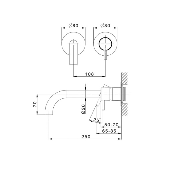 cisal less new смеситель для раковины, настенный, цвет: хром