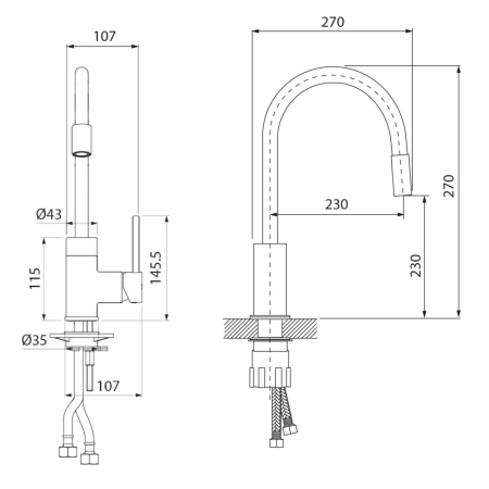 смеситель для кухни iddis kitchen 360 k36sbjbi05 с гибким изливом