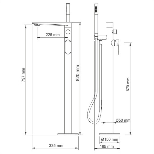 смеситель для ванны wasserkraft elbе 7421 черный матовый