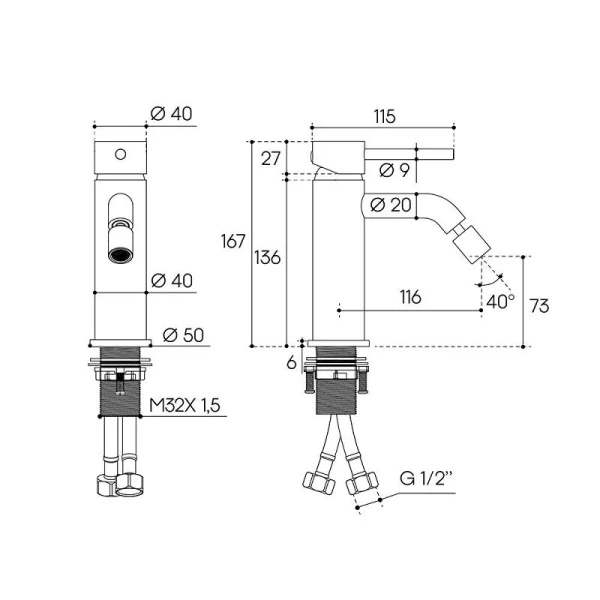 смеситель aqueduto cano can0545 для биде, оружейная сталь