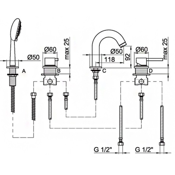 смеситель на борт ванны webert elio el850701015 цвет хром