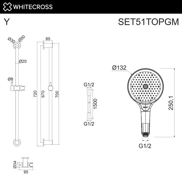 душевой гарнитур whitecross set51topgm цвет оружейная сталь
