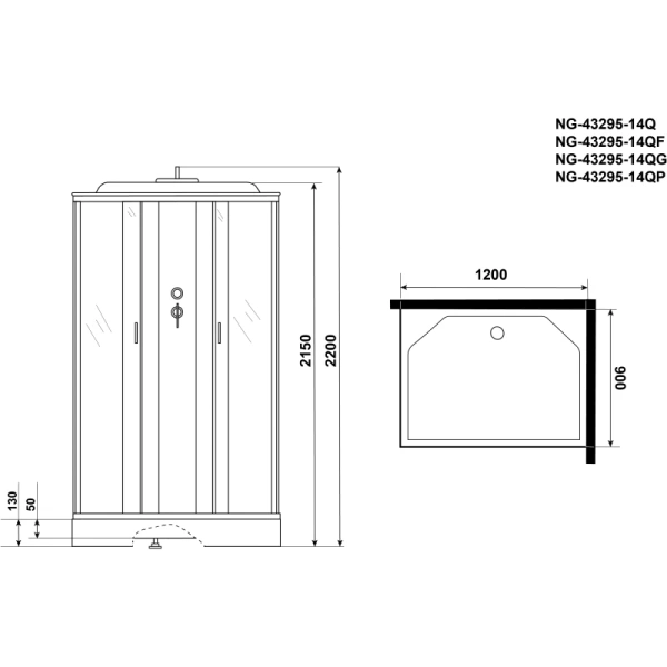 душевая кабина niagara classic 120х90 ng-43295-14q без гидромассажа