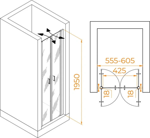 душевая дверь в нишу rgw passage pa-104 60 см, профиль хром, стекло прозрачное