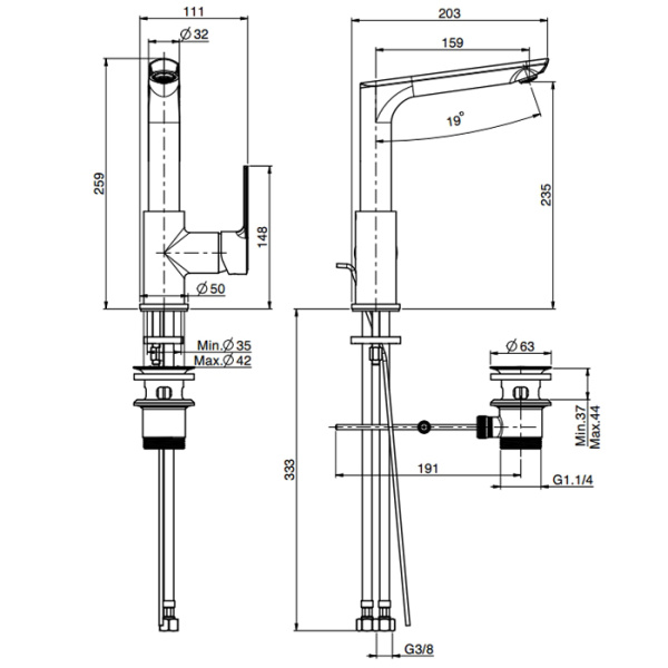 cмеситель fima carlo frattini mast f3151for.es для раковины, на 1 отв., с литьевым вращающимся изливом, золото
