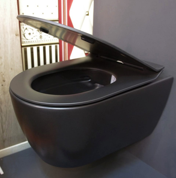 унитаз подвесной hatria fusion a0y1cc02 безободковый, без сиденья, черный матовый