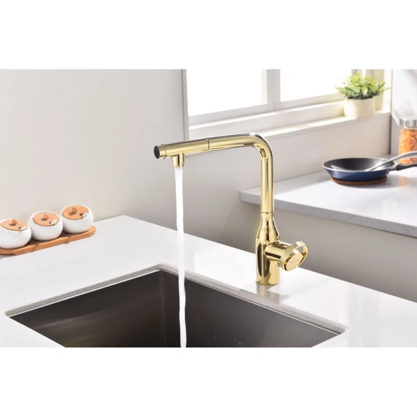 смеситель для кухни с подключением к фильтру paulmark urban ur213104-g, цвет золото