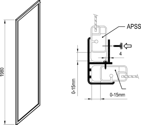 душевая стенка ravak supernova apss-90 940703r2z1 профиль черный стекло transparent