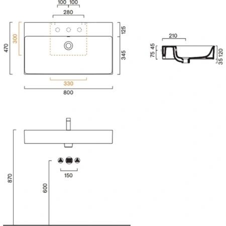 раковина catalano premium 0220800001 80x47 см, накладная, подвесная, белый глянец