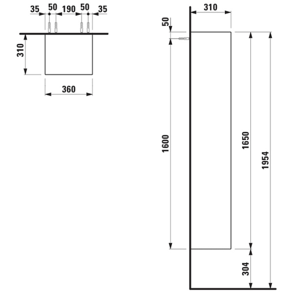 шкаф-пенал подвеснойlaufen palomba 4.0675.1.180.220.1, 36х31х165см, sx, цвет: белый матовый
