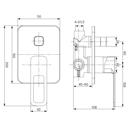 смеситель для ванны с душем iddis slide slibl00i67 с внутренней частью