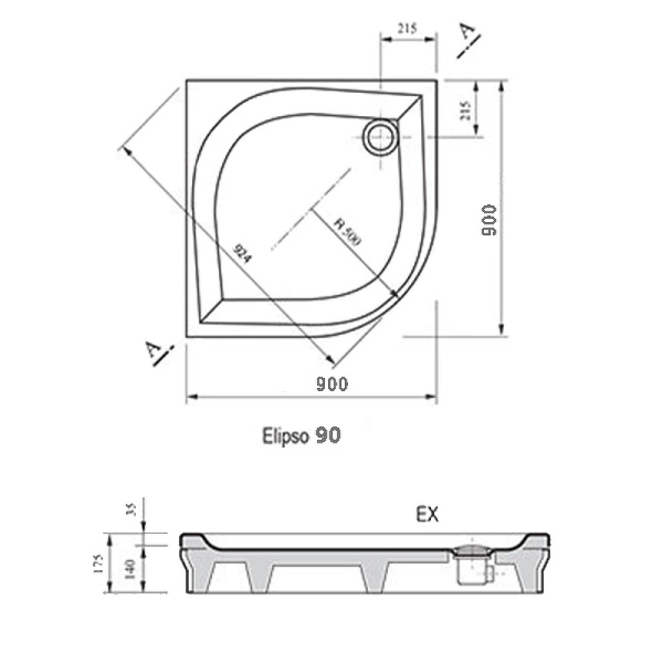 акриловый поддон для душа ravak galaxy elipso ex 90х90 a227701310 белый