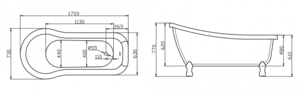 акриловая ванна belbagno 170х73 bb20-1700 без гидромассажа
