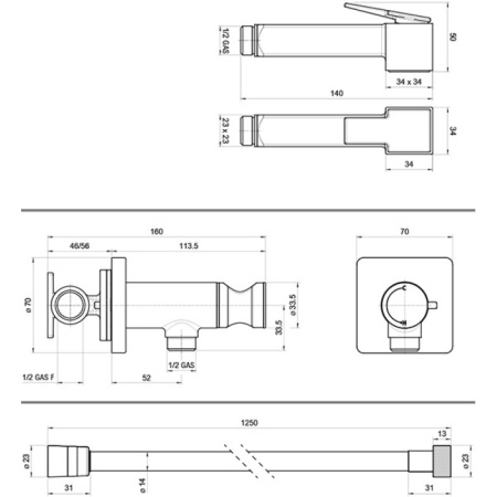 гигиенический душ со смесителем bossini cube brass e38003b.073 черный матовый