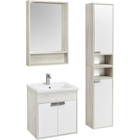 тумба с раковиной белый глянец/дуб крафт 60 см акватон флай 1a2373k0fax10