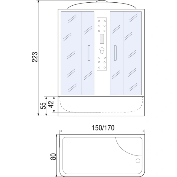 душевой бокс river wisla 170x80х50 мт 10000000148+10000002291 с поддоном