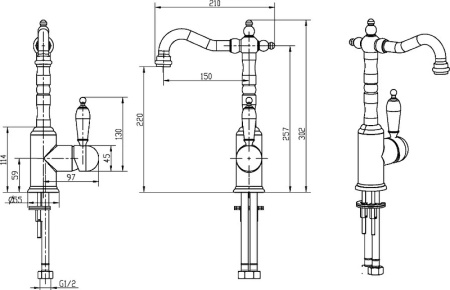 смеситель для раковины boheme tradizionale chromo 262-pr хром