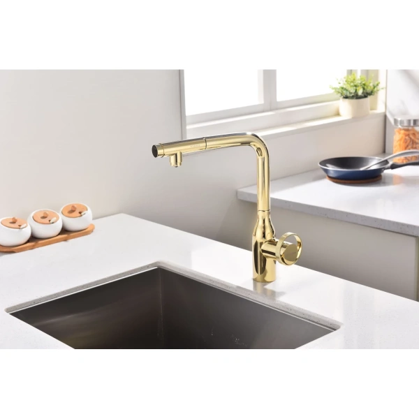 смеситель для кухни с подключением к фильтру paulmark urban ur213104-g, цвет золото