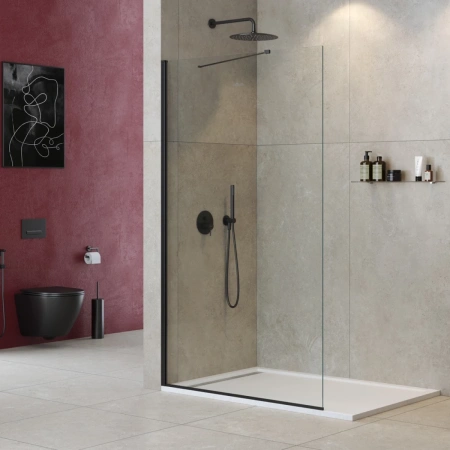 душевая перегородка cezares liberta 130 liberta-l-1-tb-130-c-nero профиль черный матовый стекло прозрачное