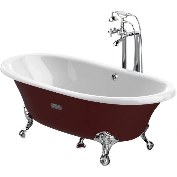ванна чугунная roca newcast bordeaux 233650003 170x85 см, отдельностоящая, с антискользящим покрытием, бордо