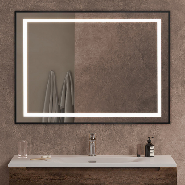 зеркало belbagno kraft 100 spc-kraft-1000-800-sens-nero с подсветкой, черное с сенсорным выключателем
